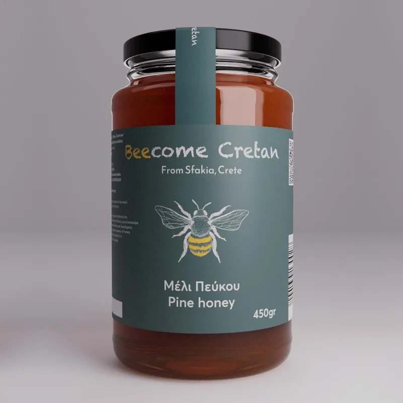Μέλι πεύκου Beecome Cretan σε βάζο 450gr με πράσινη ετικέτα